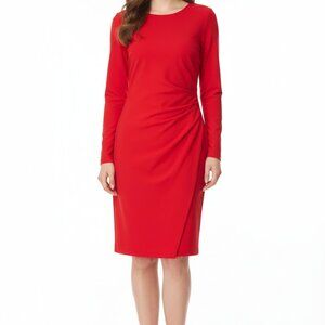 LOVE MOSCHINO RED LONG SLEEVE PLEATED SIDE DRESS - 10